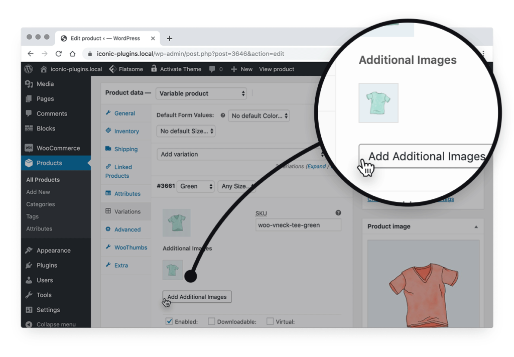 Image shows a new button in the backend which enables you to add multiple images to a variation