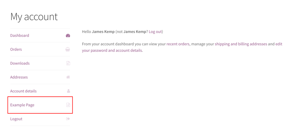 my account area woocommerce