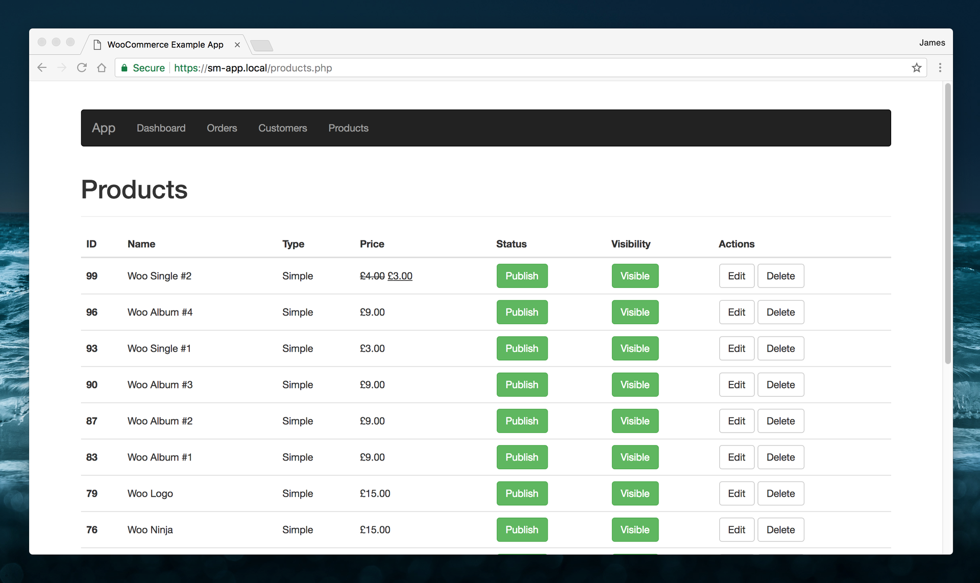 List all products via the WooCommerce API