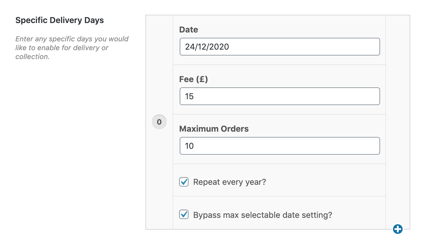 WooCommerce specific delivery days settings field.
