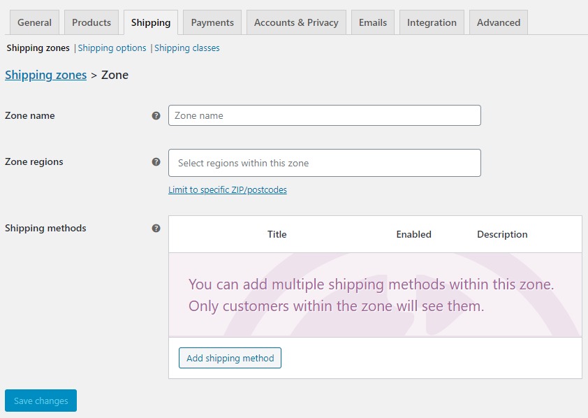 shipping zone page