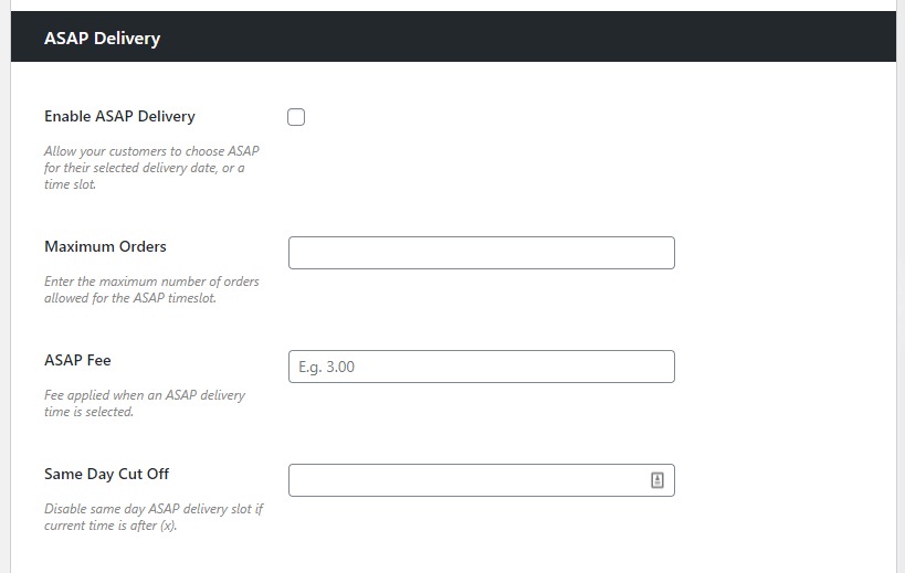 ASAP delivery section