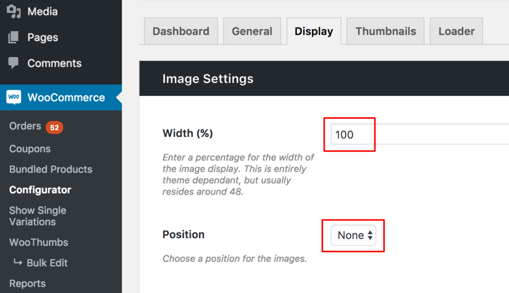 Change width of image change display to none