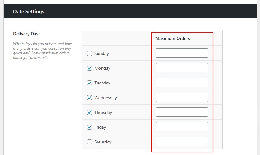 Maximum orders per day