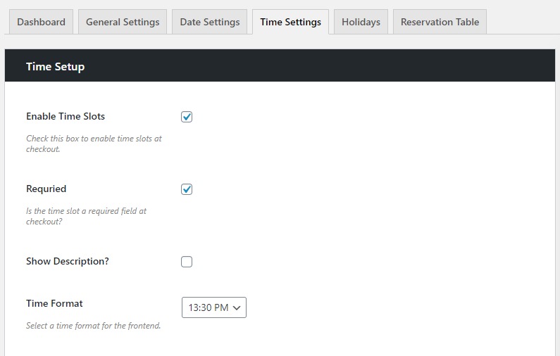 Time settings example