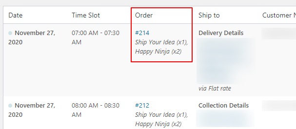 Upcoming orders order number