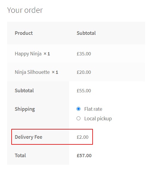 additional fee at checkout