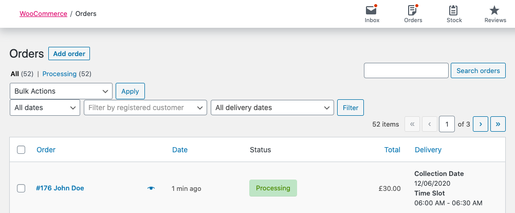collection local pickup orders