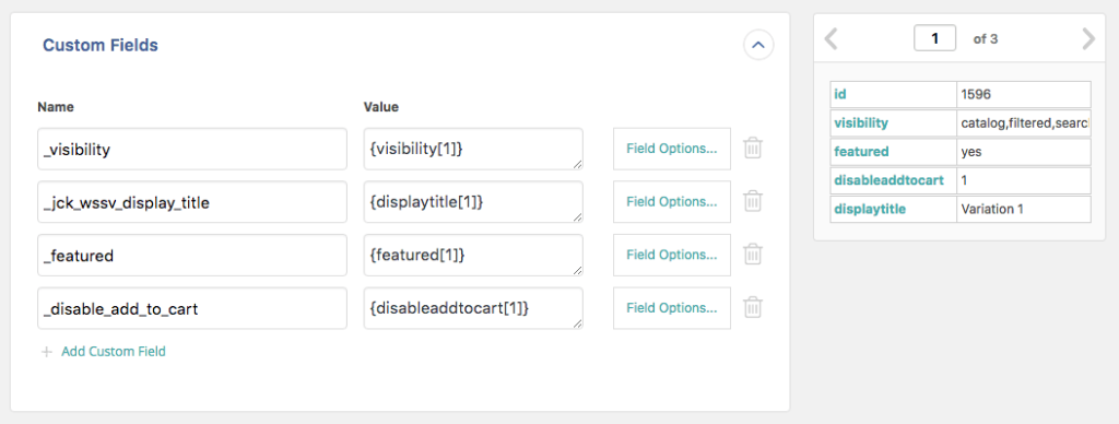 example custom fields spreadsheet