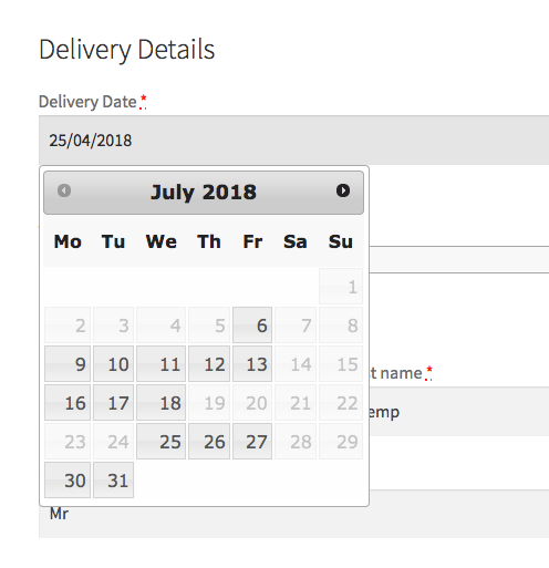 Example of delivery dates