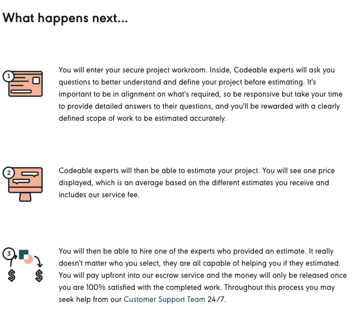 instructions for what happens next on Codeable