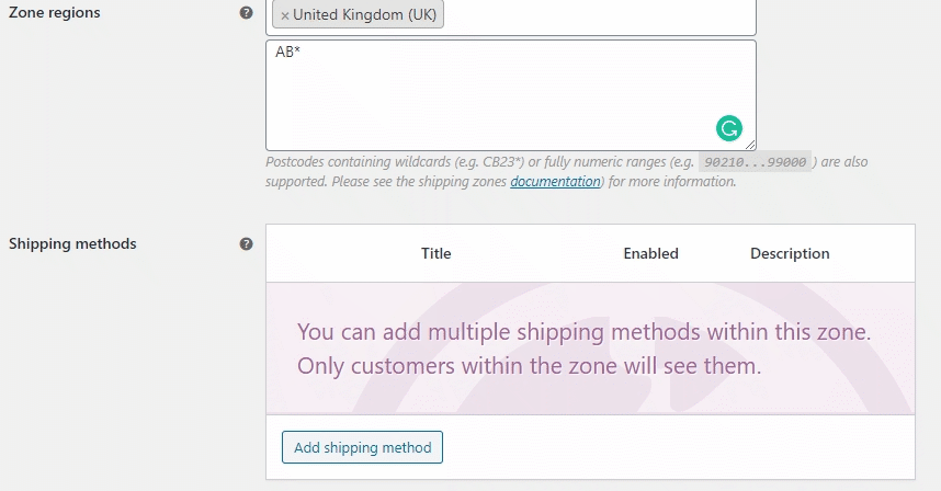 shipping method example