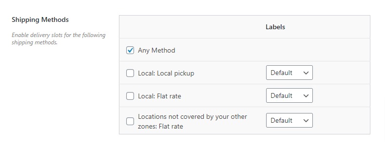 shipping methods section