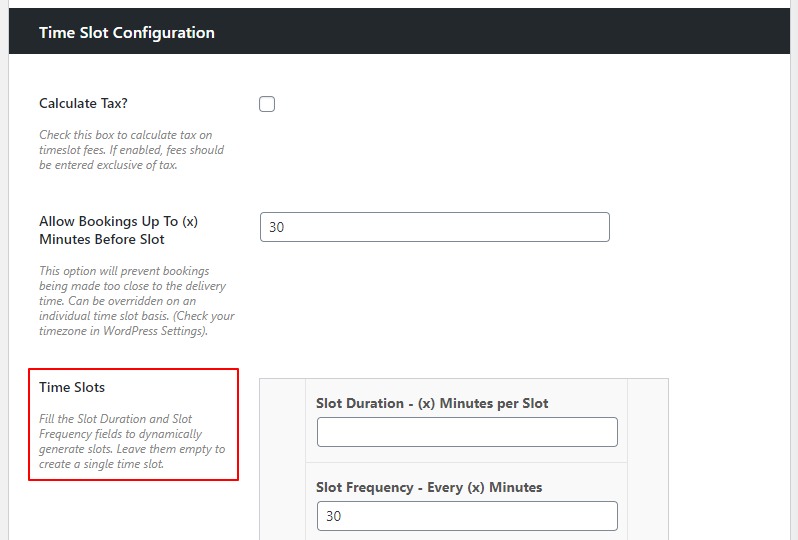 time slot configuration