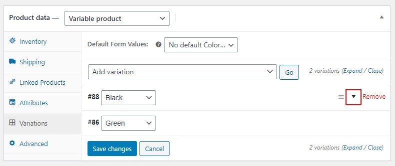 expand variation woocommerce