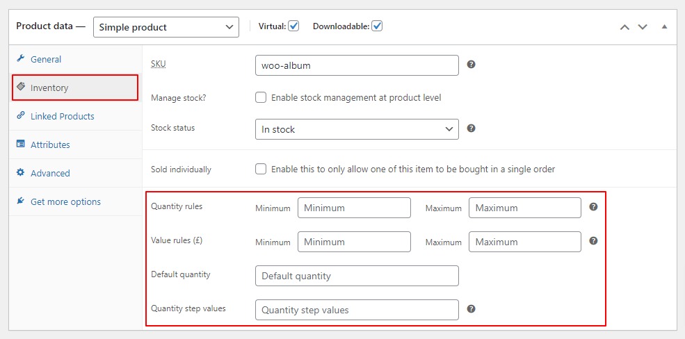 minimum quantity woocommerce product