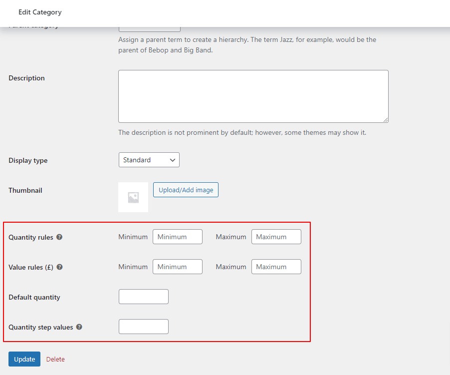 quantity rules category