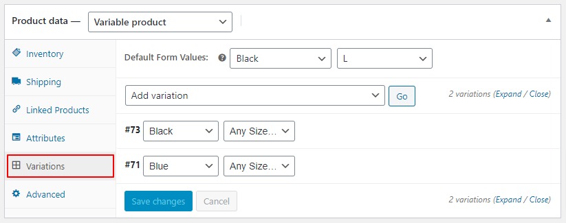variation tab woocommerce