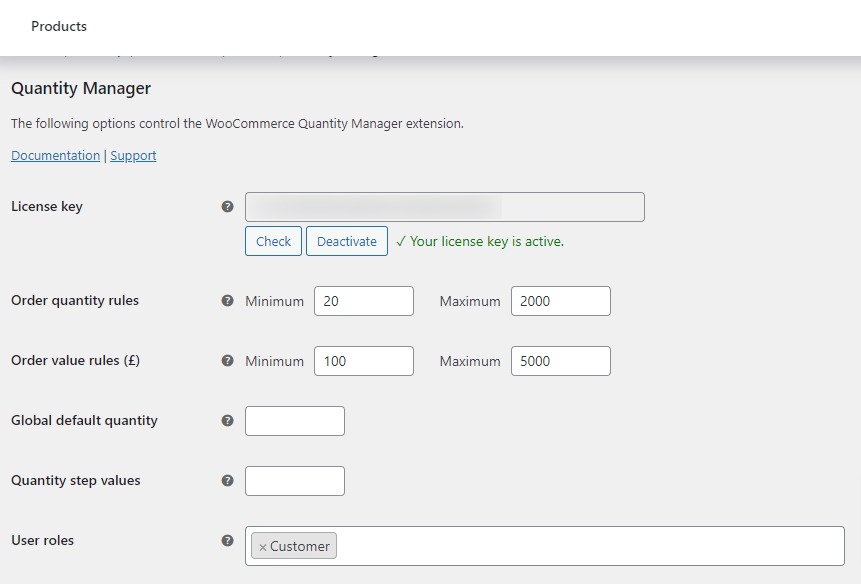 quantity manager settings