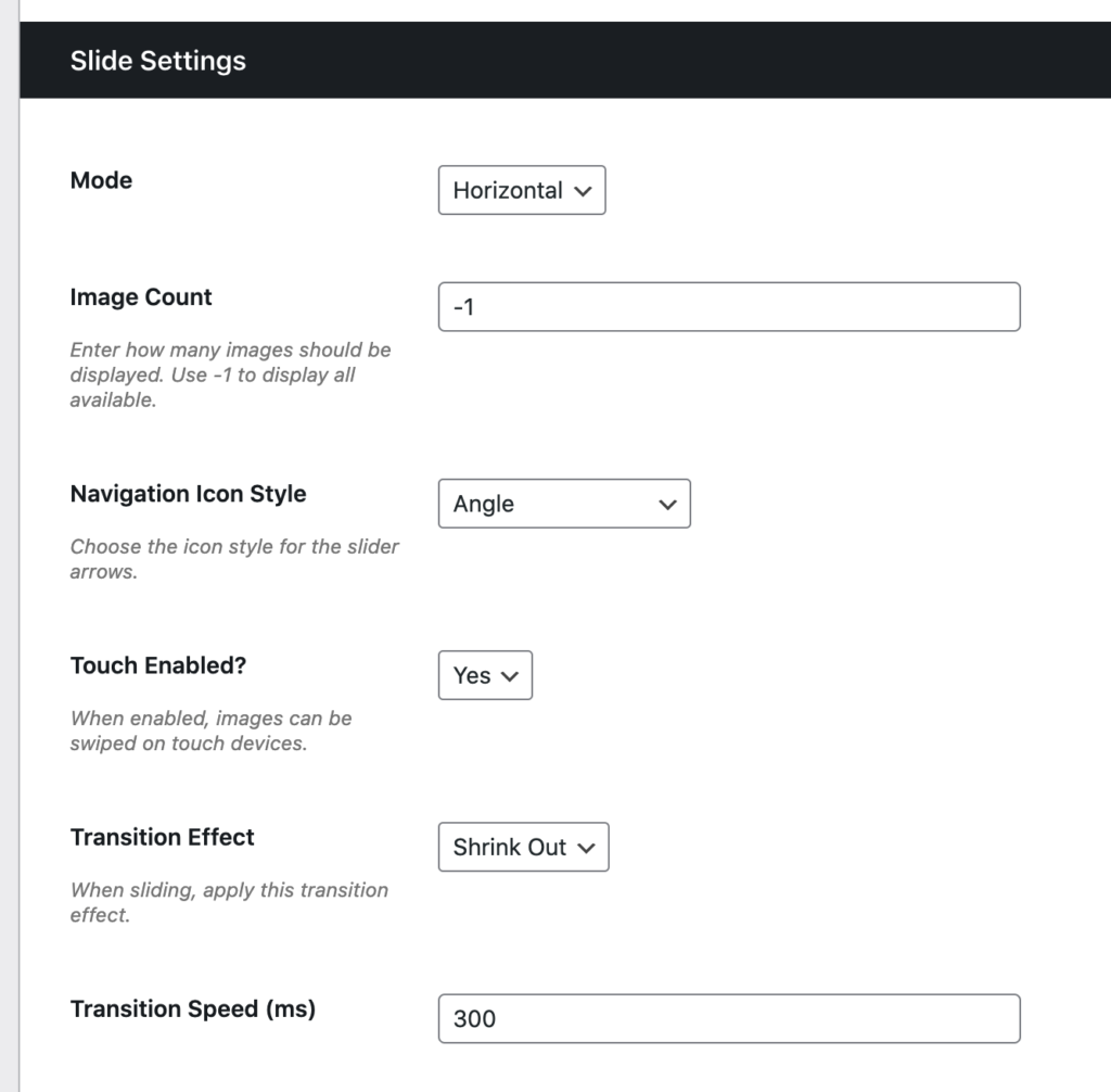 Image Swap for WooCommerce slide settings