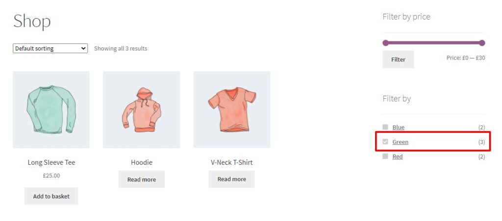 checkbox filter woocommerce