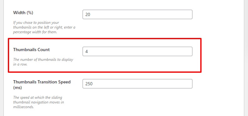 how many thumbnails woocommerce