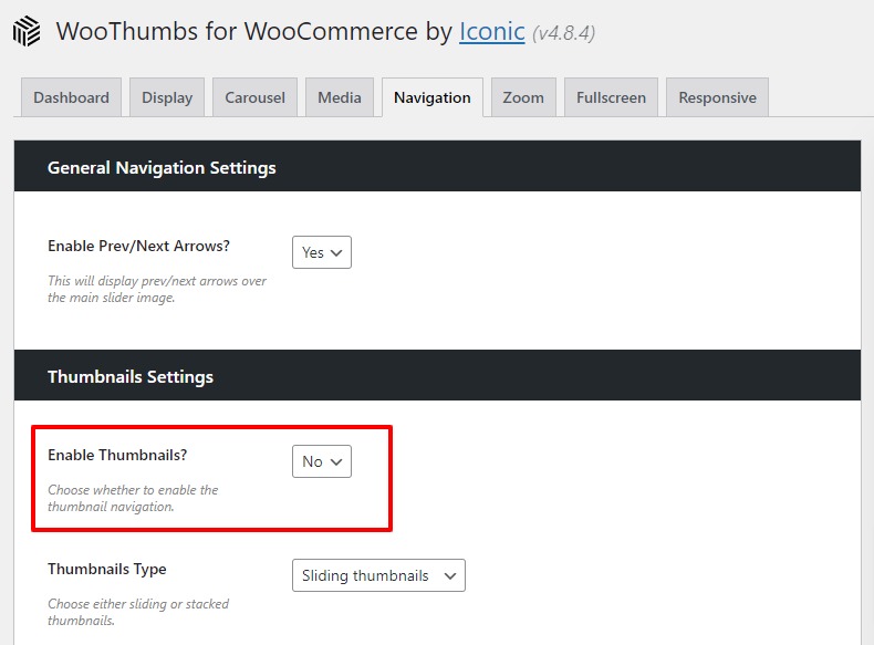 hide thumbnails woocommerce