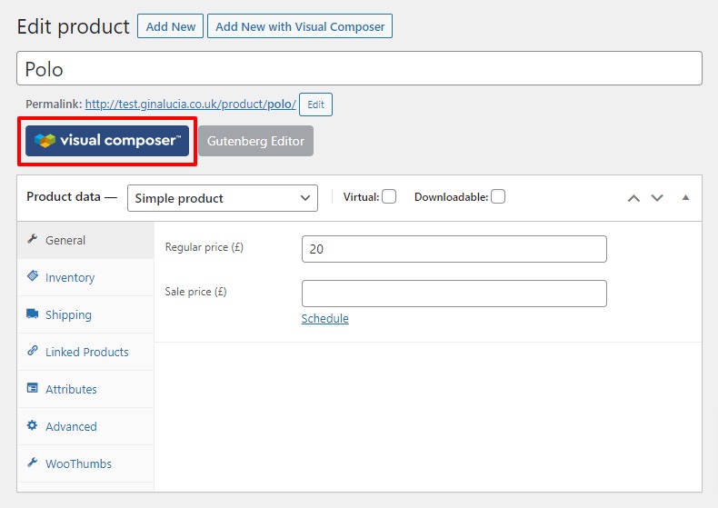 visual composer button