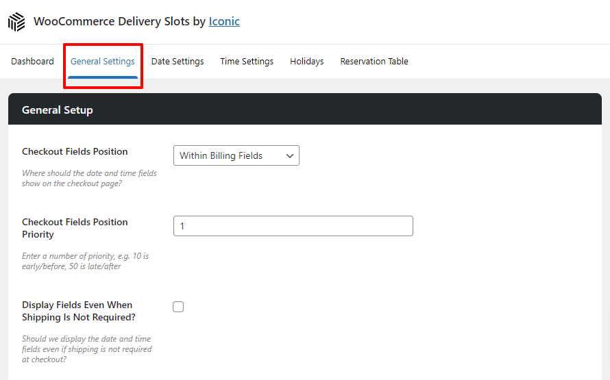 general settings tab
