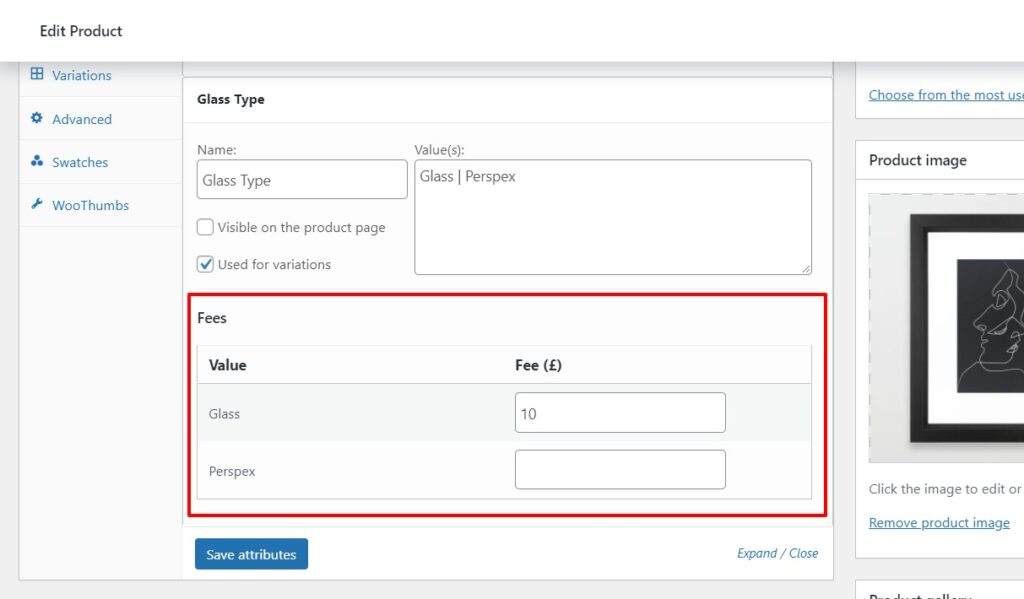 fees to attribute woocommerce