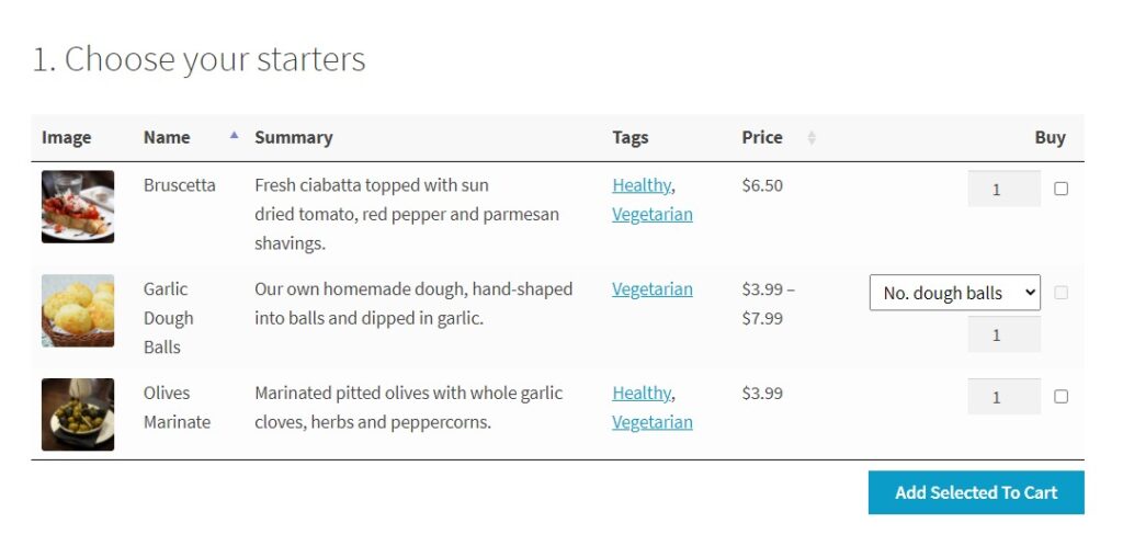 list view food ordering