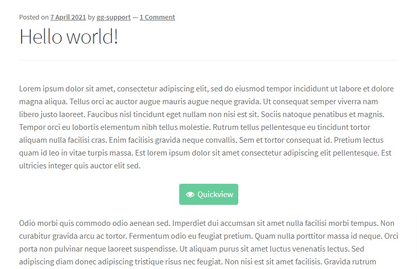 quickview button in post