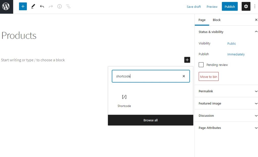search woocommerce shortcodes