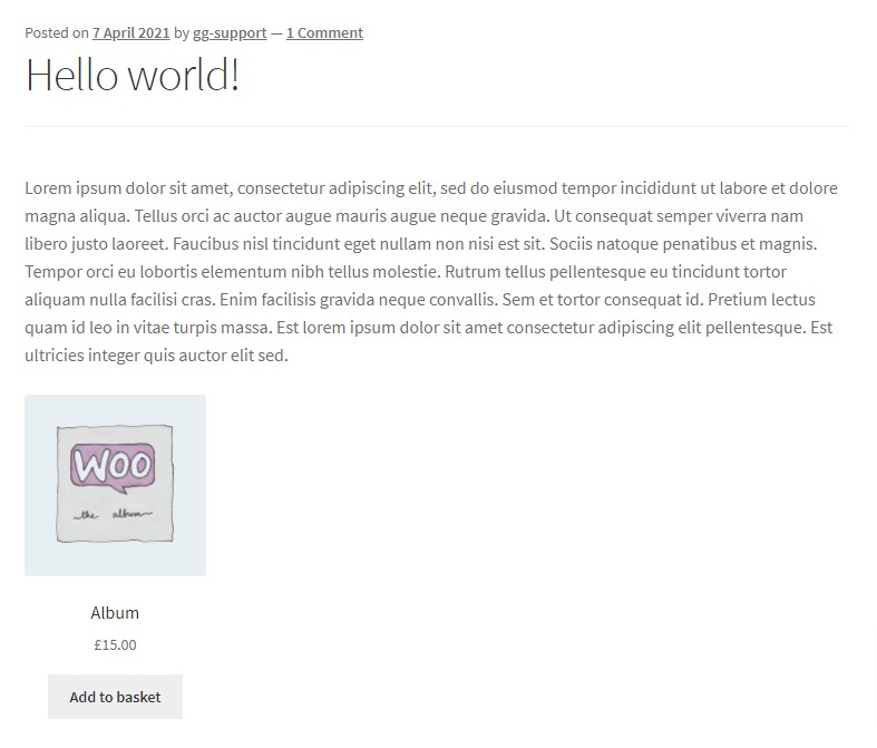shortcodes product in a post woocommerce