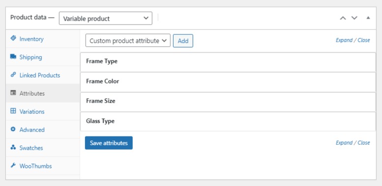 attributes woocommerce