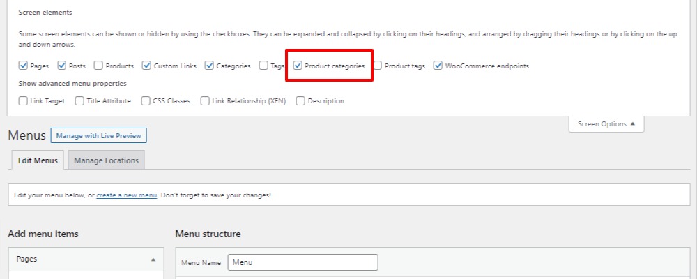 check product categories