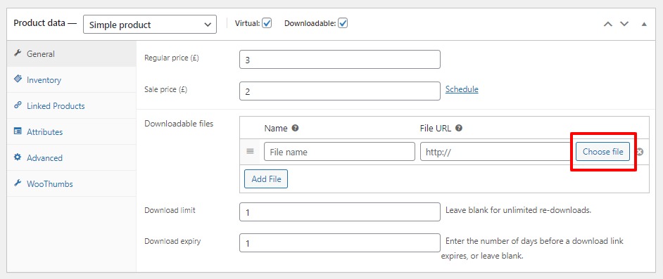 choose file woocommerce