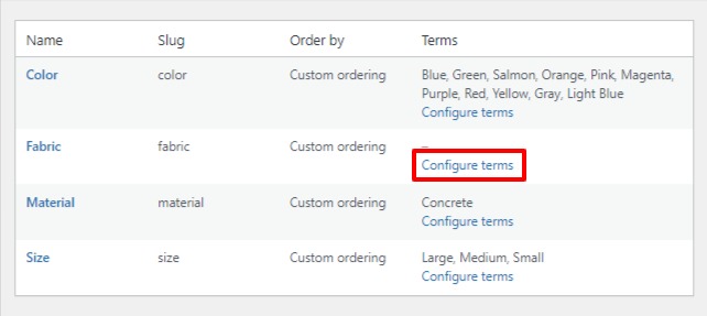 configure terms