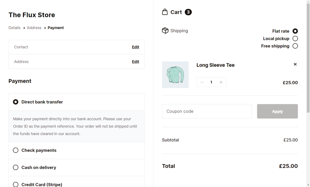 woocommerce checkout Flux
