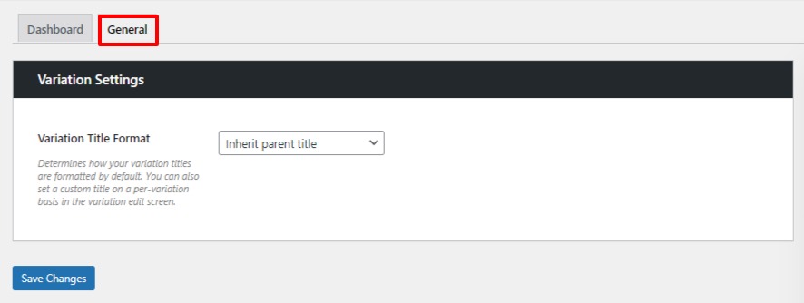 general tab show single variations