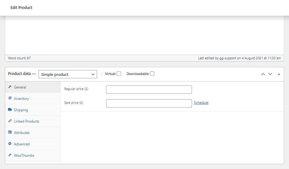 product data section