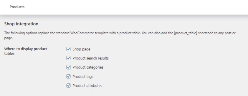 product table location