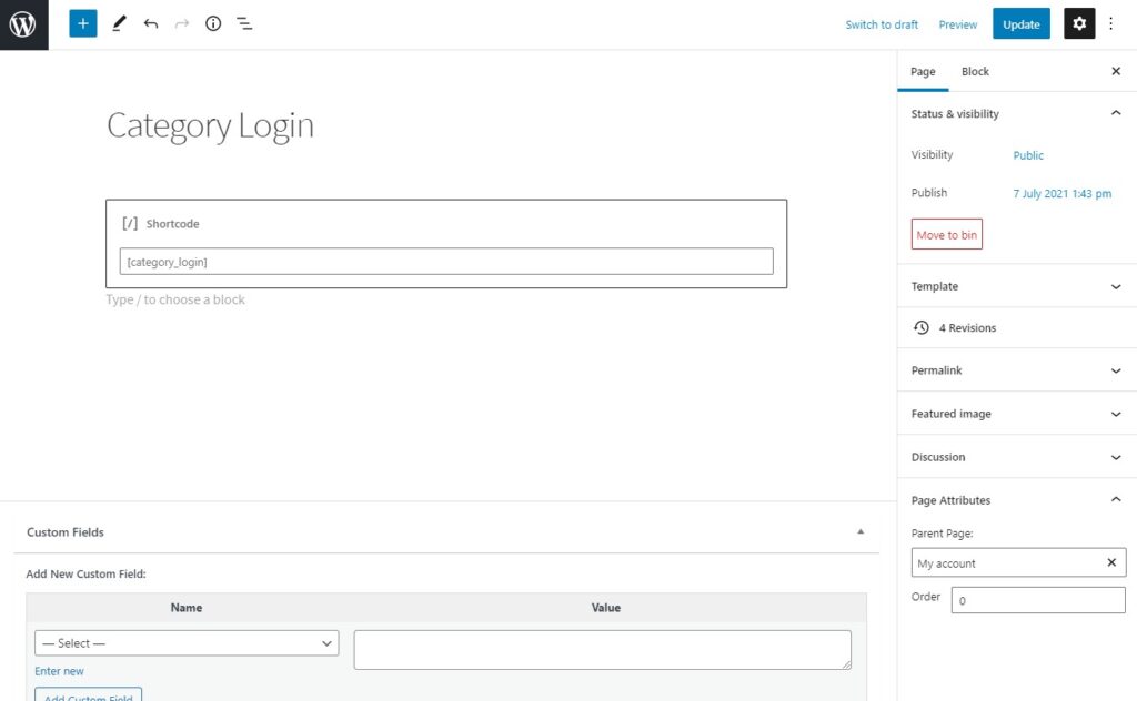 category login shortcode