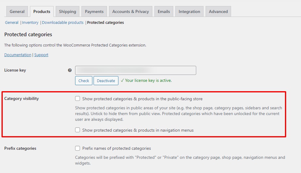 category visibility settings