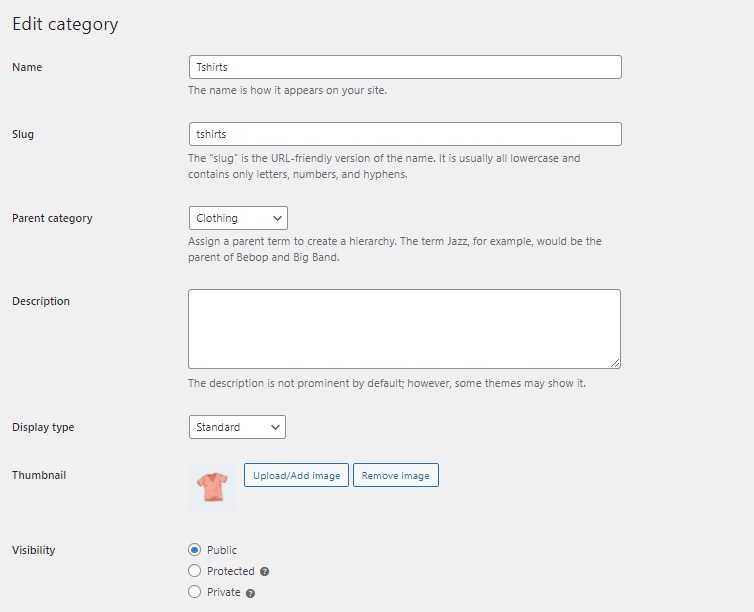 edit category woocommerce