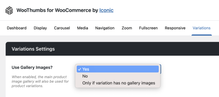use parent gallery for variations