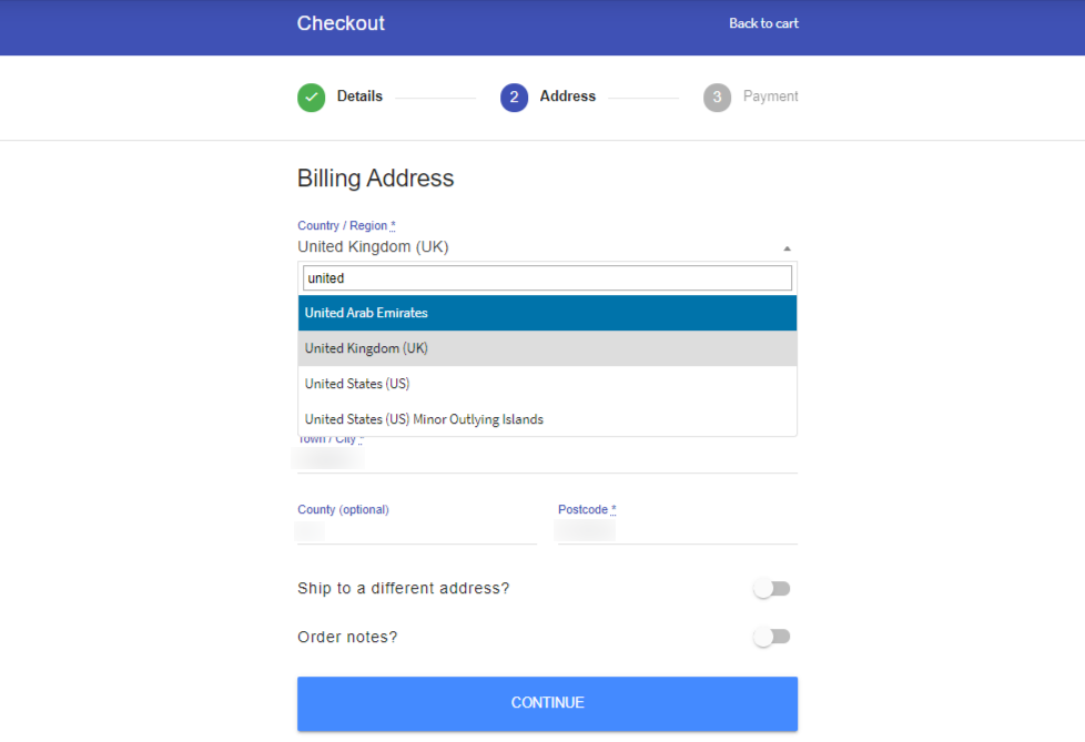 flux checkout search field