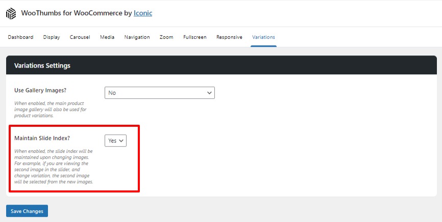 maintain the slide index woocommerce
