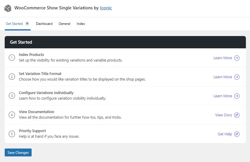 Show Single Variations get started
