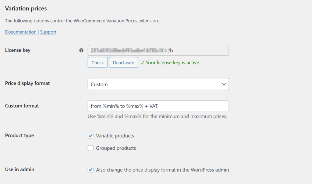 WooCommerce Variation Prices settings